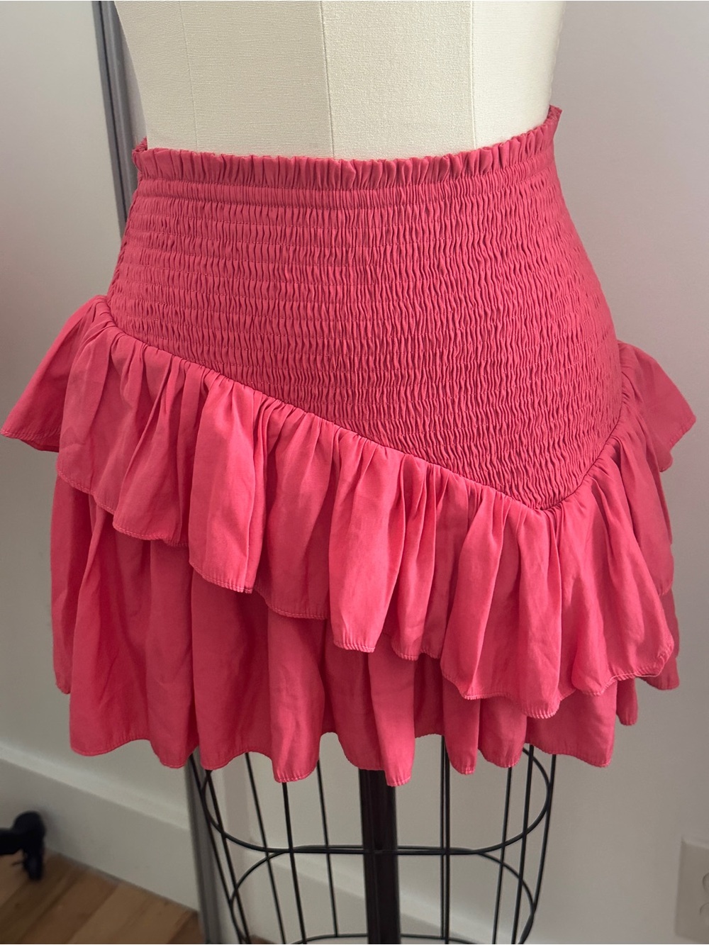 DO+BE Coral Pink Smocked Ruffle Mini Skirt